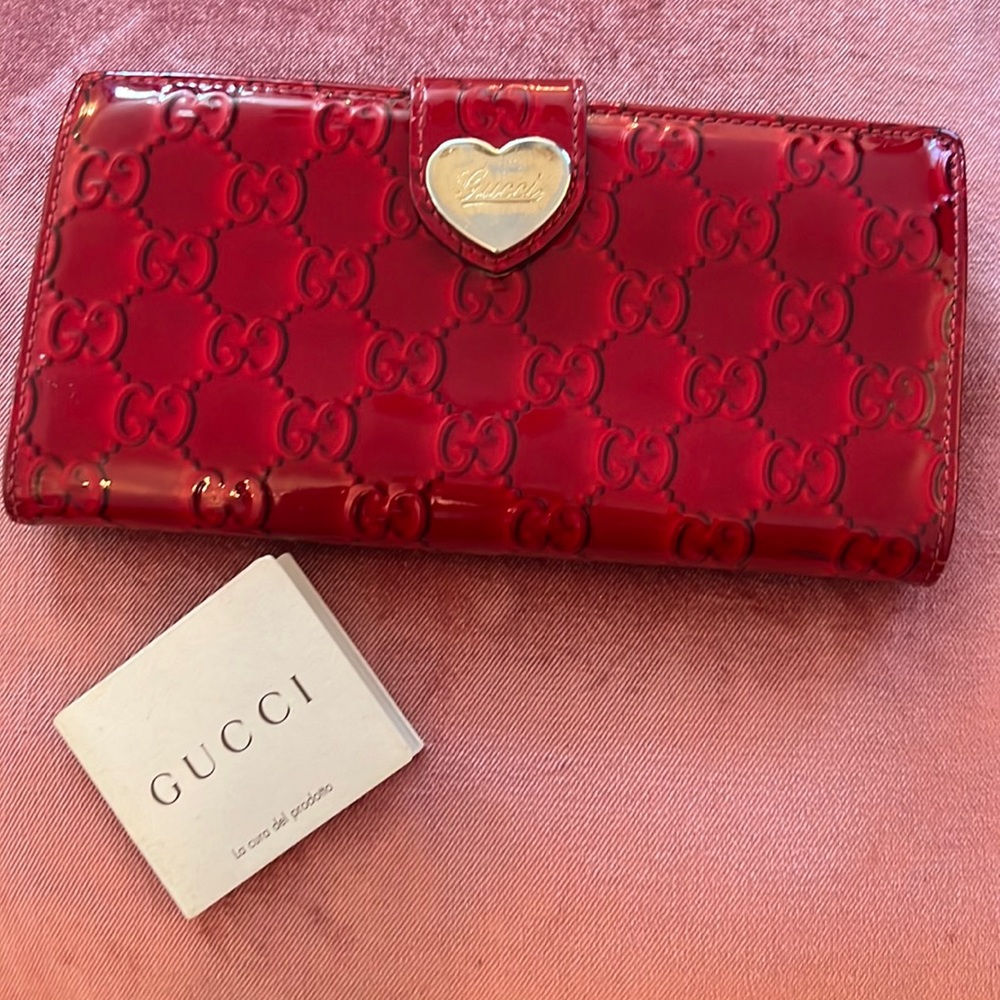 Authentic Gucci red patent leather wallet.